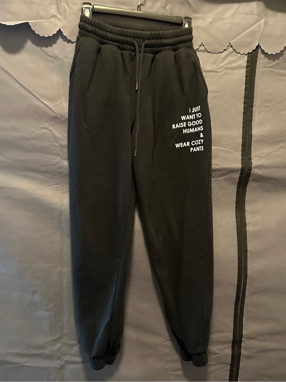 Zenana Outfitters Black Sweatpants with White Slogan
